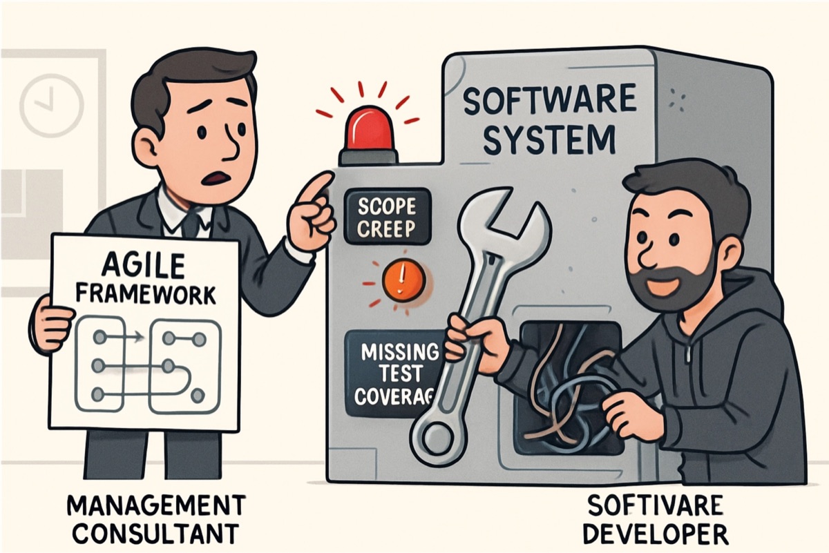 Management frameworks versus software development illustration