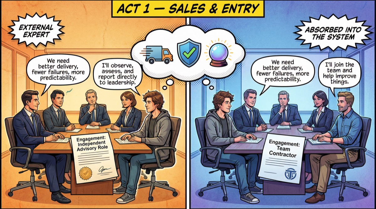 Act 1: Sales and Entry — Initial engagement with the client