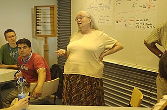 Mary Poppendieck facilitating a value stream mapping workshop
