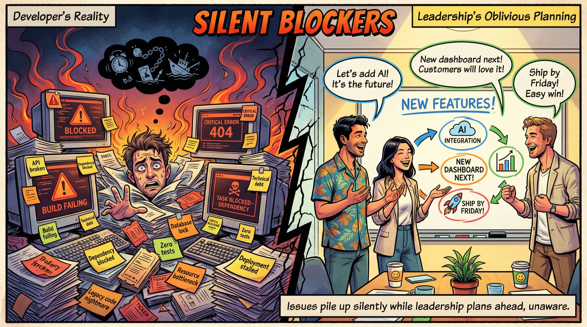 Desarrollador rodeado de bloqueos silenciosos