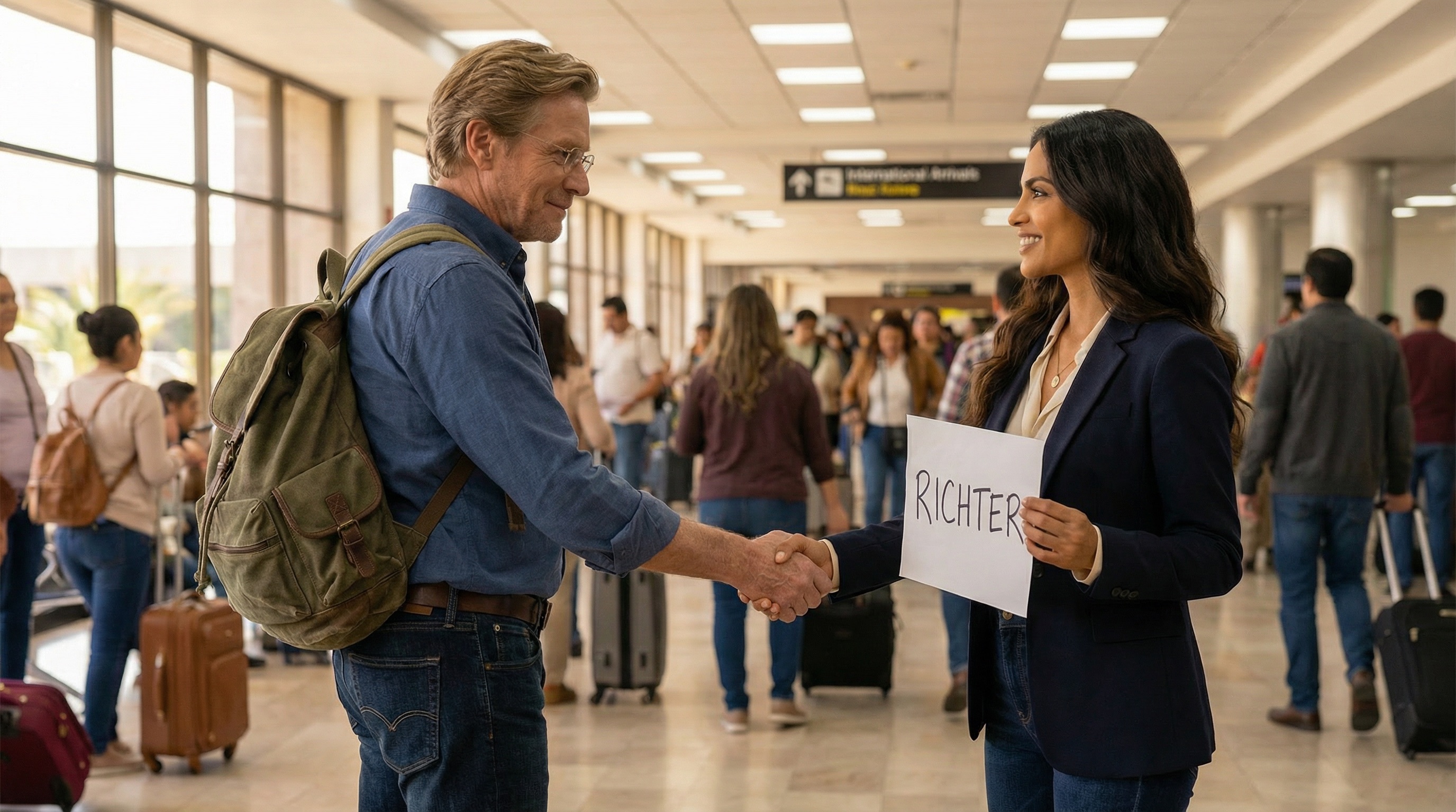 Stefan kommt am Flughafen an