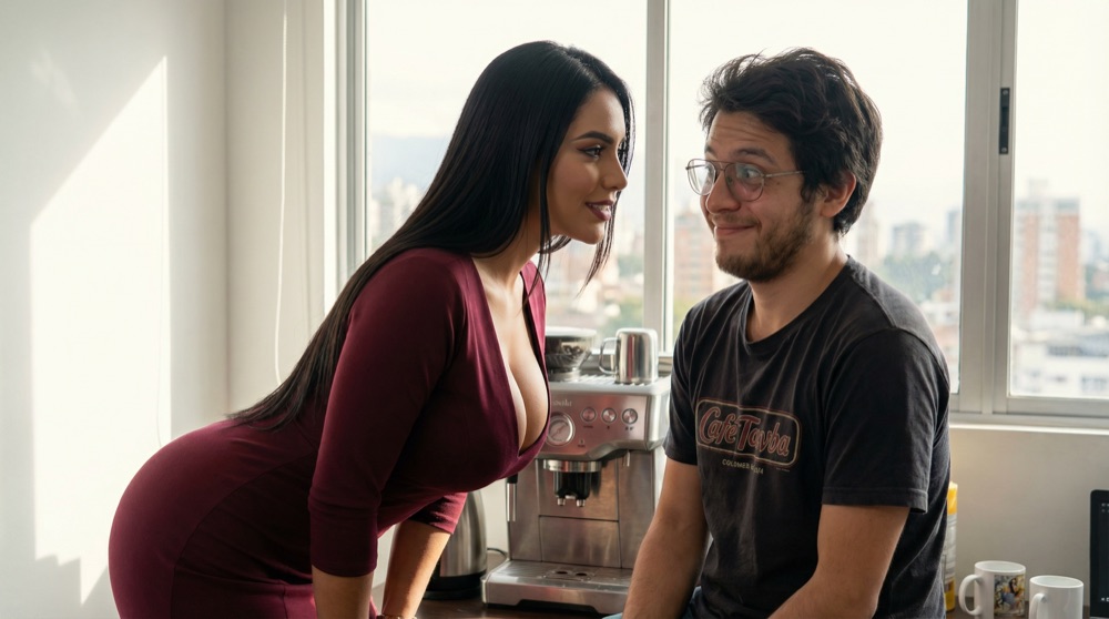 Natalia seduces Tomás Herrera in the break room, predator and prey.