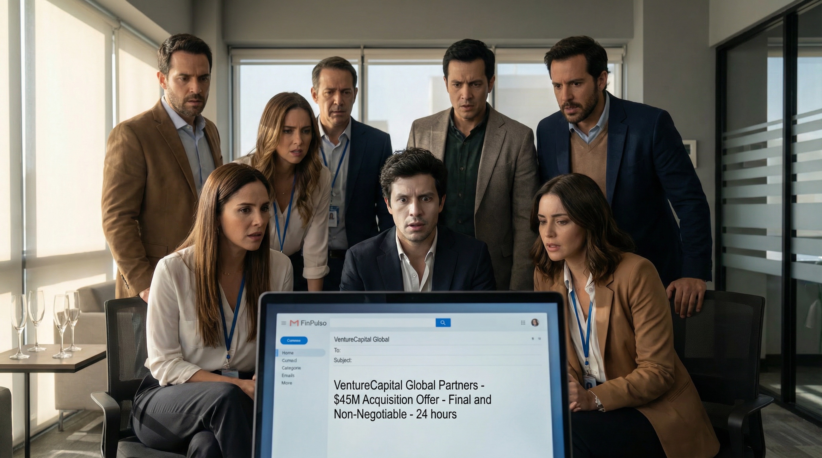 Das Akquisitionsangebot auf dem Bildschirm. 45 Millionen Dollar. 24 Stunden. Alejos neuer Arbeitgeber. Die Feier ist in Spannung umgeschlagen. Erfolg hat sie zu einem Ziel gemacht.