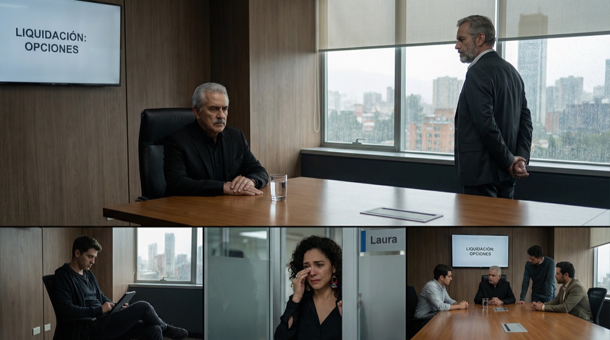 Das FinPulso-Team versammelt im Konferenzraum. Don Hernando am Kopfende, Gesicht wie Stein. Stefan am Fenster. Die Entwickler erwarten ihr Schicksal. Das Wort ‚Liquidation' wurde gerade ausgesprochen.