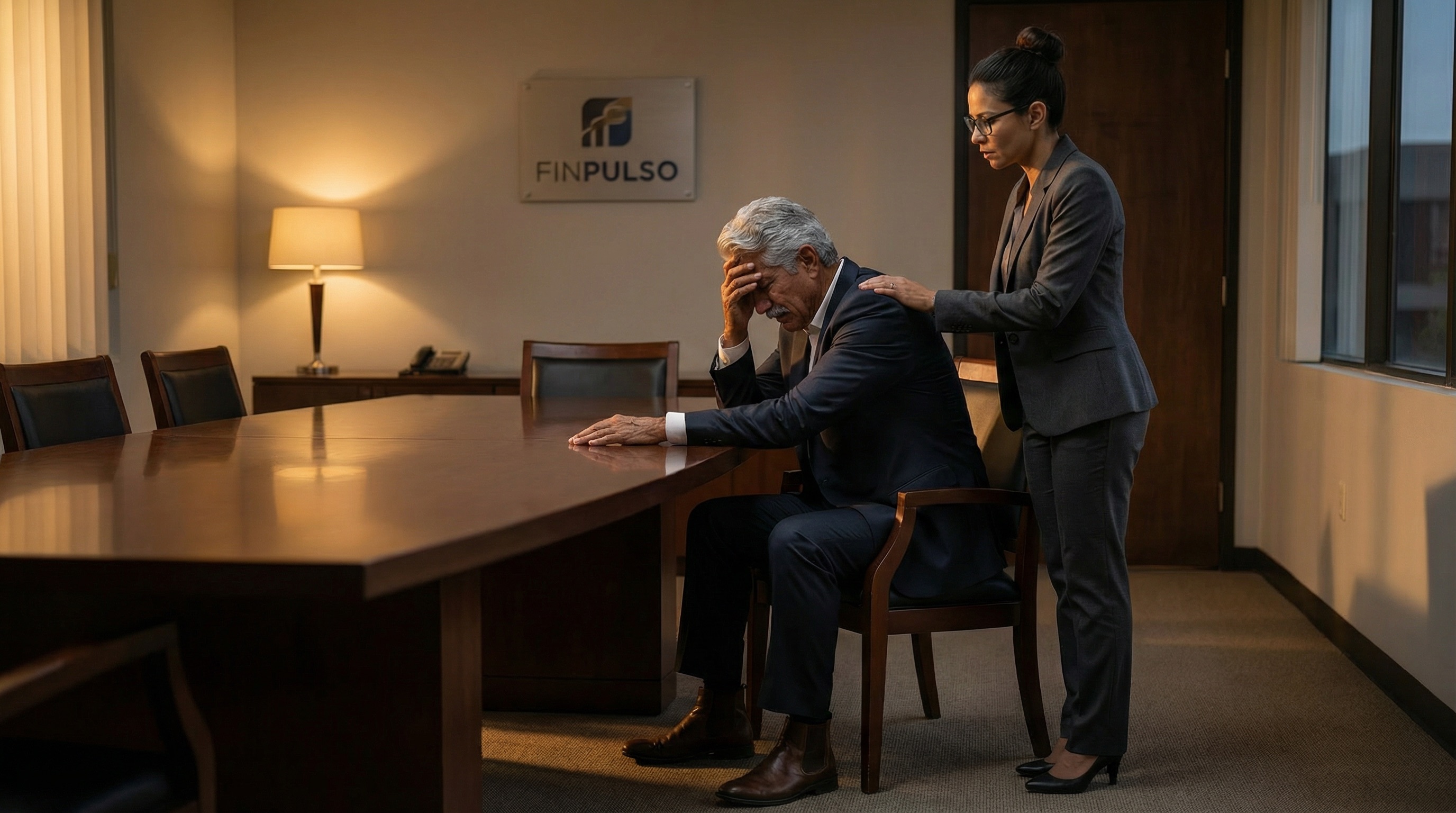 Don Hernando se sienta inmóvil, manos curtidas planas sobre la mesa. La verdad sobre su hijo — la culpa que ha cargado por años — finalmente dicha en voz alta. La sala espera que se quiebre. En su lugar, respira.