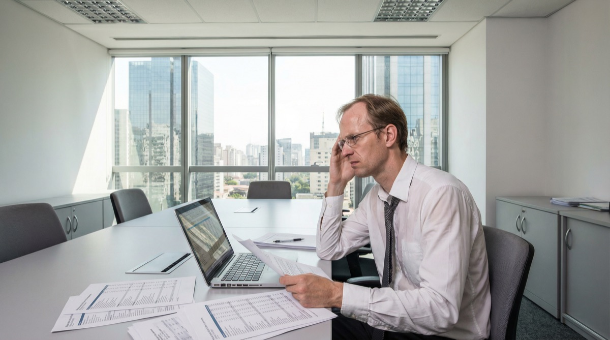 Klaus Hartmann sits in a sterile conference room, laptop open, spreadsheets reflected in his wire-frame glasses, his expression that of a man who has found something very wrong with the numbers.