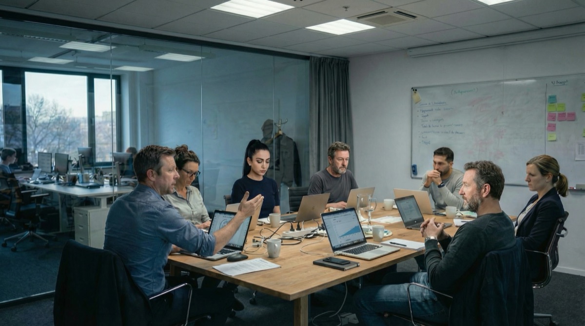 Reunión de emergencia en sala de conferencias