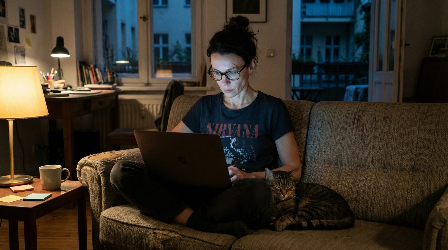 Katja reviewing her first logs