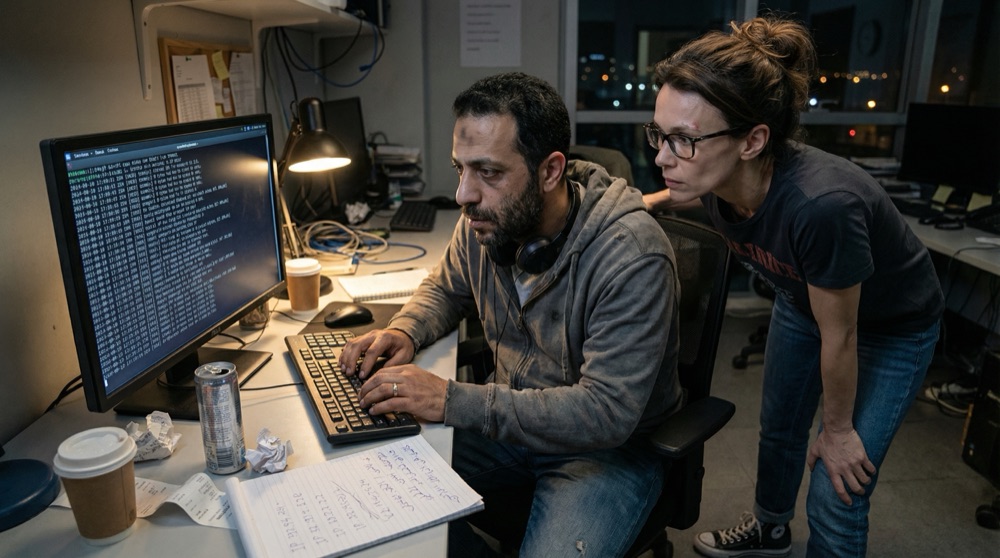 Hassan en una terminal con alertas de monitoreo visibles