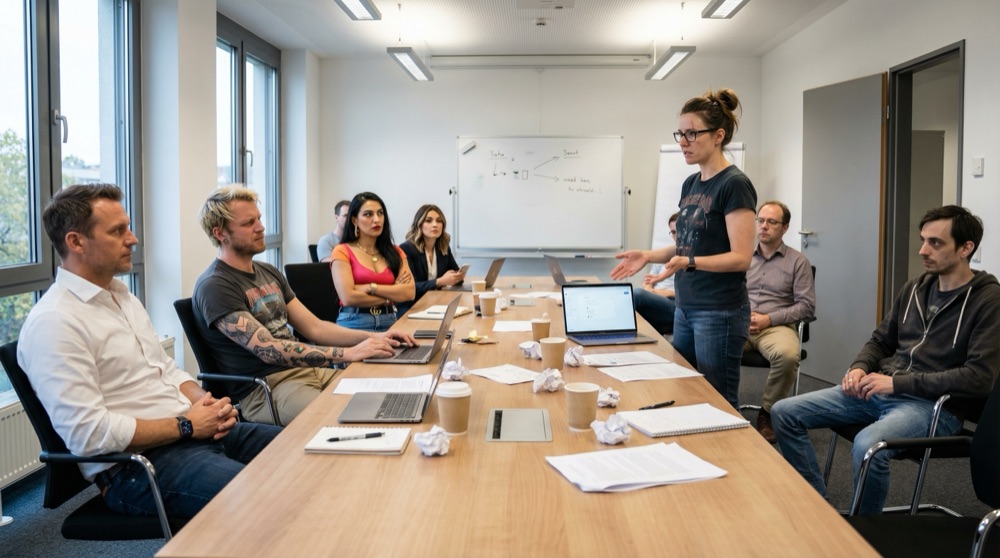 Reunión de liderazgo con jefes de departamento escépticos