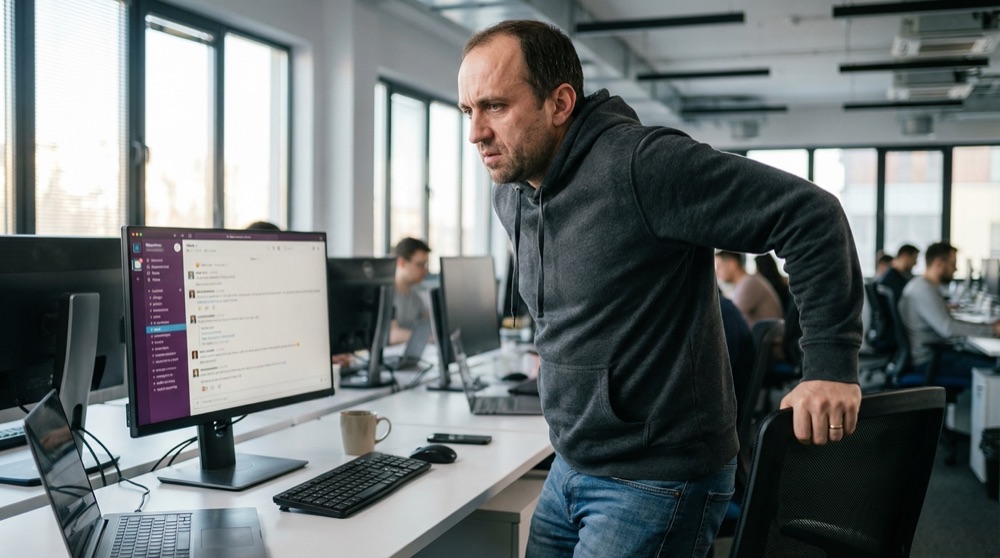 Tomasz at his desk