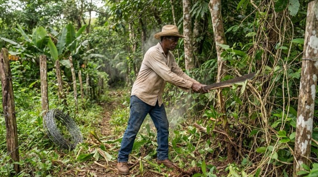 Esteban Morales in Panama — ein 16:9-Charakterbild des stillen Verwalters der Finca im Tropenlicht.